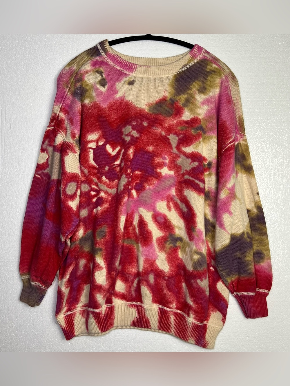 Natural Life Taylor Oversize Sweater S/M Boho Magenta Tie Dye Festival